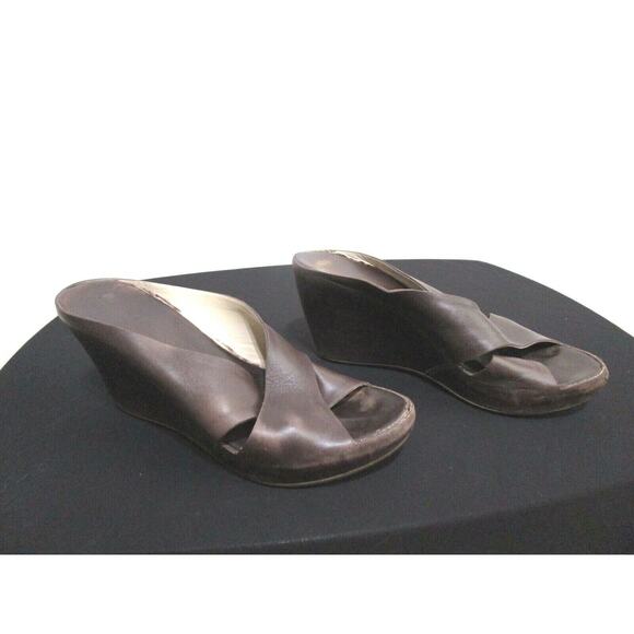Attilio Giusti Leombruni Brown Leather Slide Wedge Comfy Heels Sz 39.5 EU/8.5 US - Picture 3 of 10